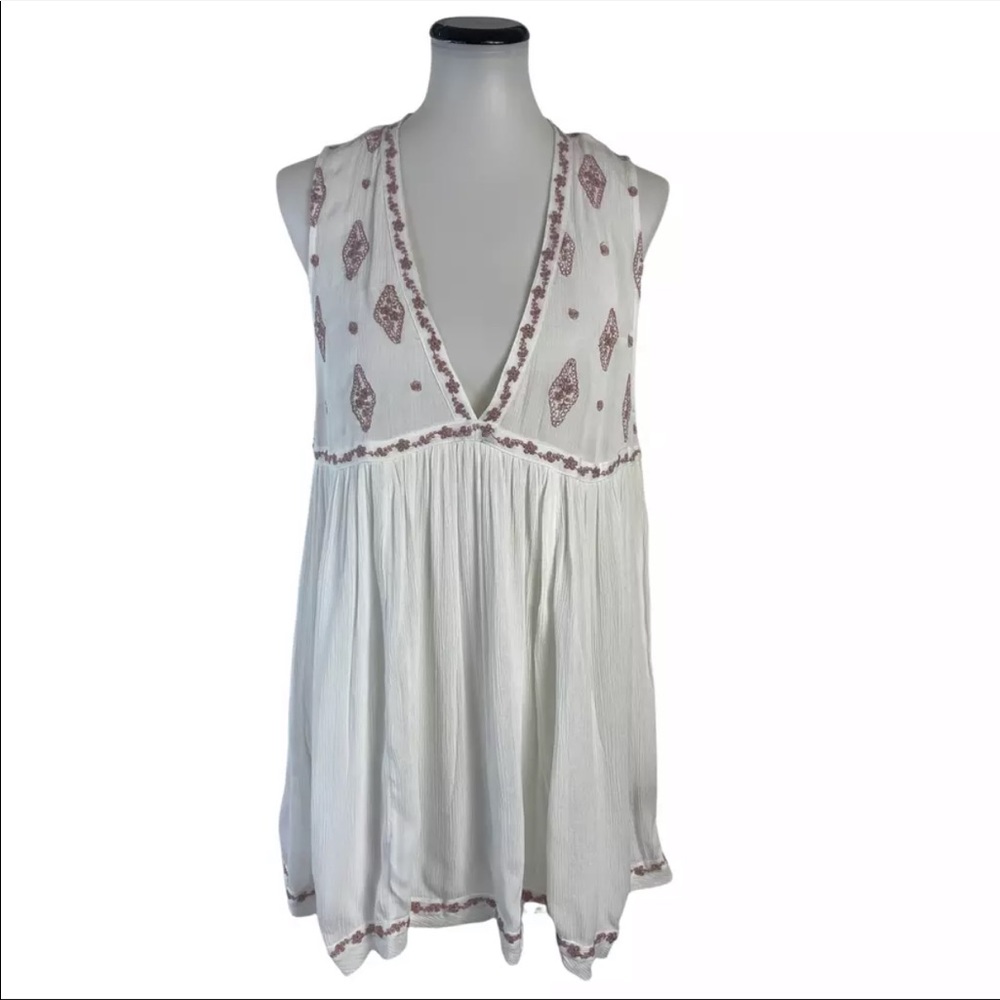 Free People embroidered deep v tunic blouse